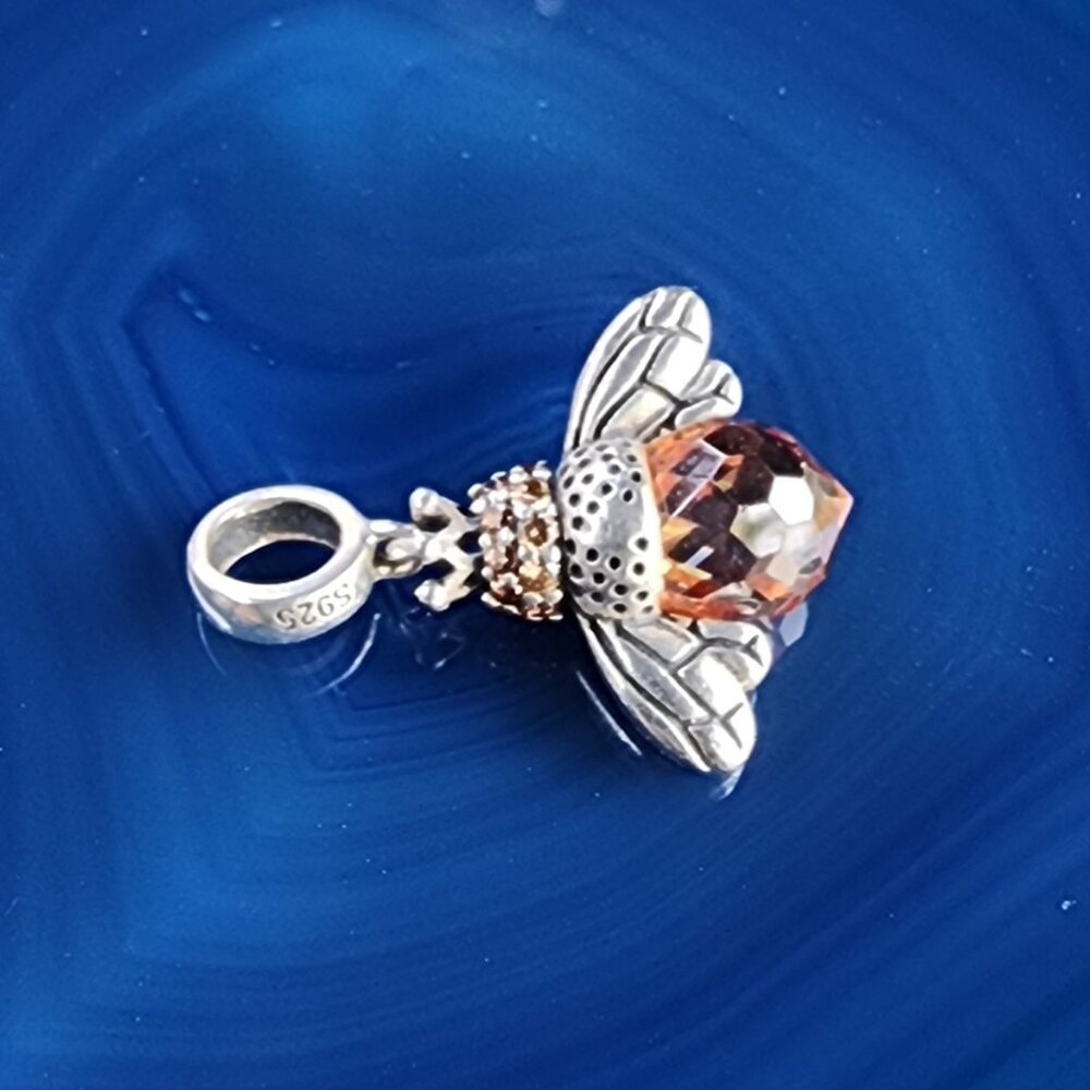Vintage Sterling Silver Queen Bee Rhinestone Charm Pendant - Picture 7 of 8